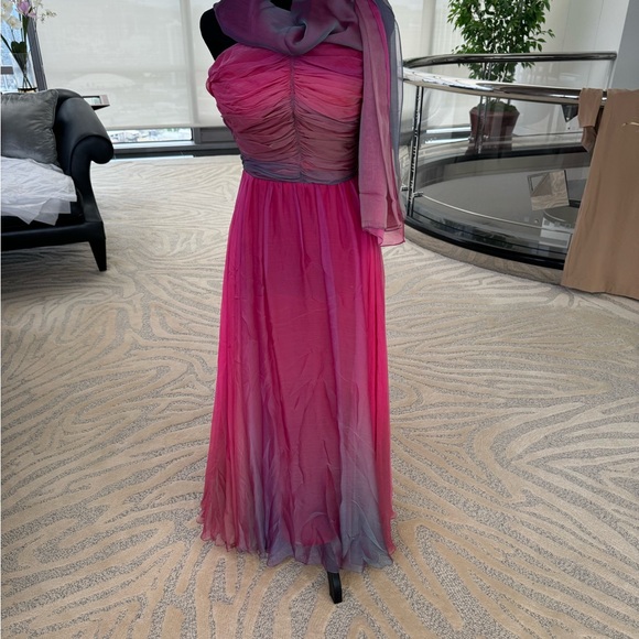 soo yung lee Dresses & Skirts - 💕 Soo Yung Lee Vintage Silk Pink Ombré Spaghetti strap Ruched Gown with scarf